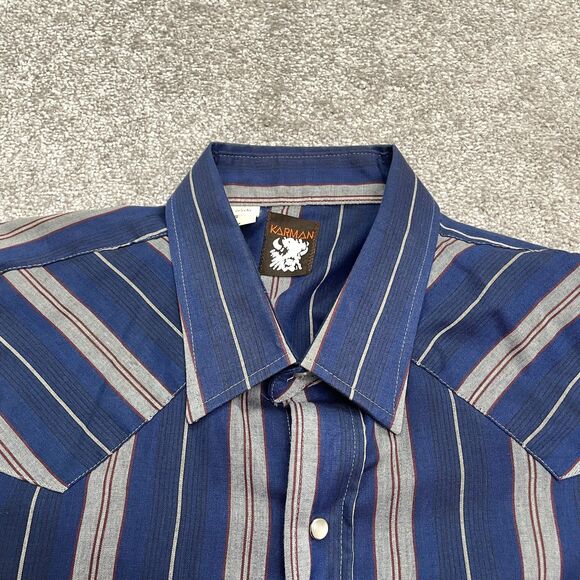 Karman Vintage Western Pearl Snap Button Down Shirt Mens XL Blue Gray Striped - Picture 5 of 15